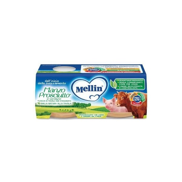 MELLIN OMOGENEIZZATO MANZO PROSCIUTTO E VERDURE 2 X 80 GR