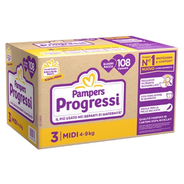 PAMPERS PROGRESSI MIDI QUADRIPACK 108 PZ